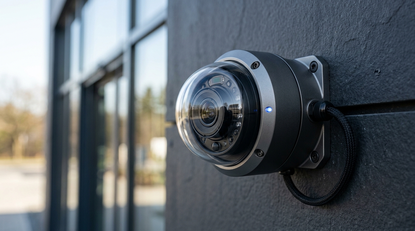 Outdoor security camera installation overlooking modern residence