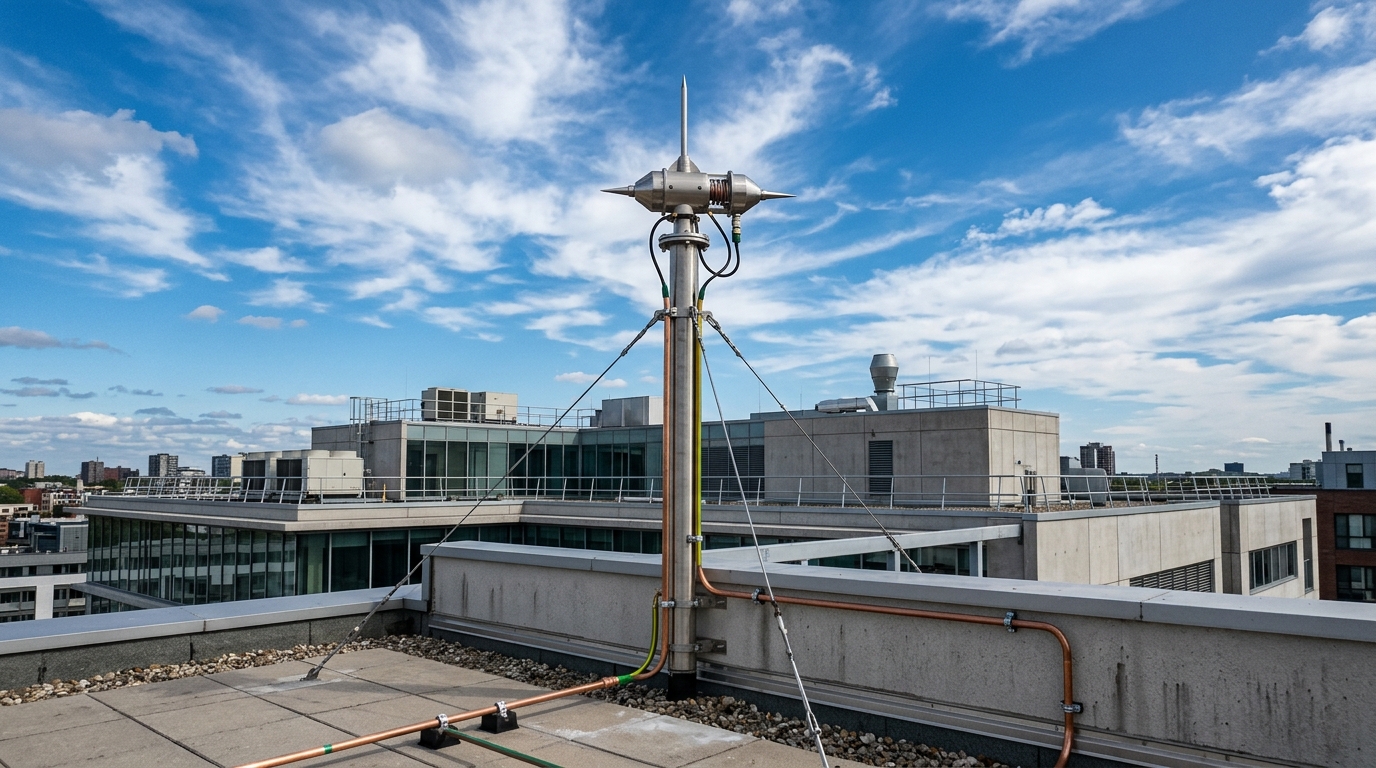 Rooftop lightning arrester terminal and chemical earth pit installation